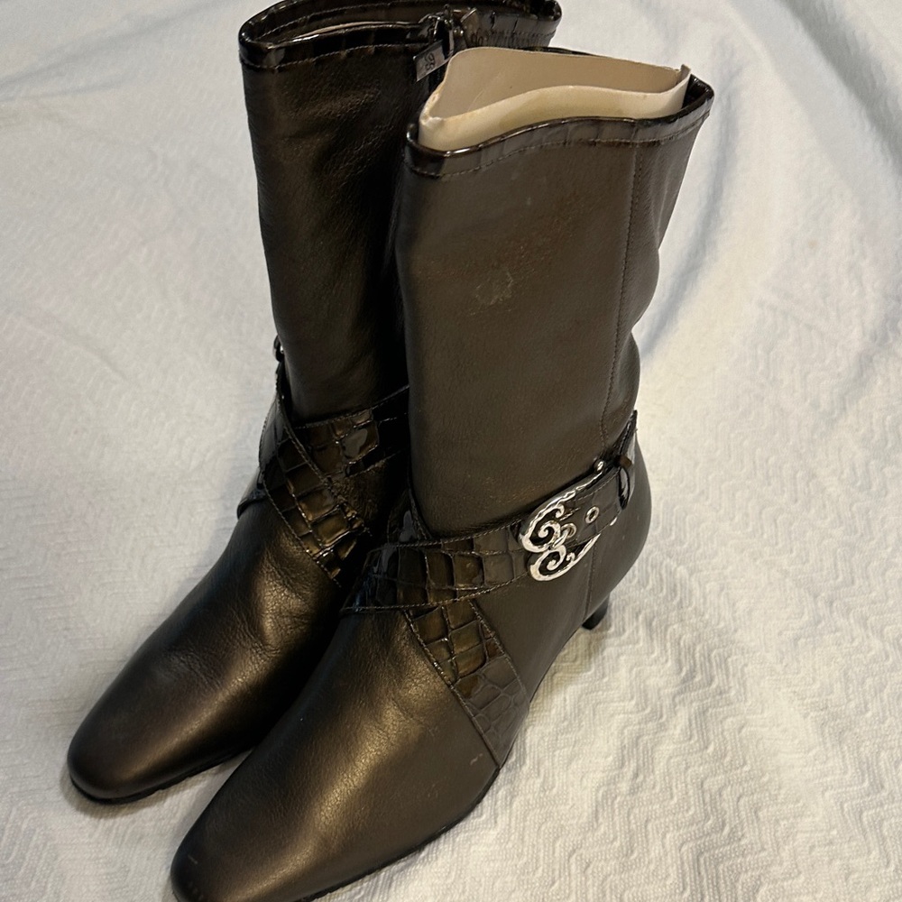Brighton Trance Pewter Leather Ankle Boots- new, never worn.